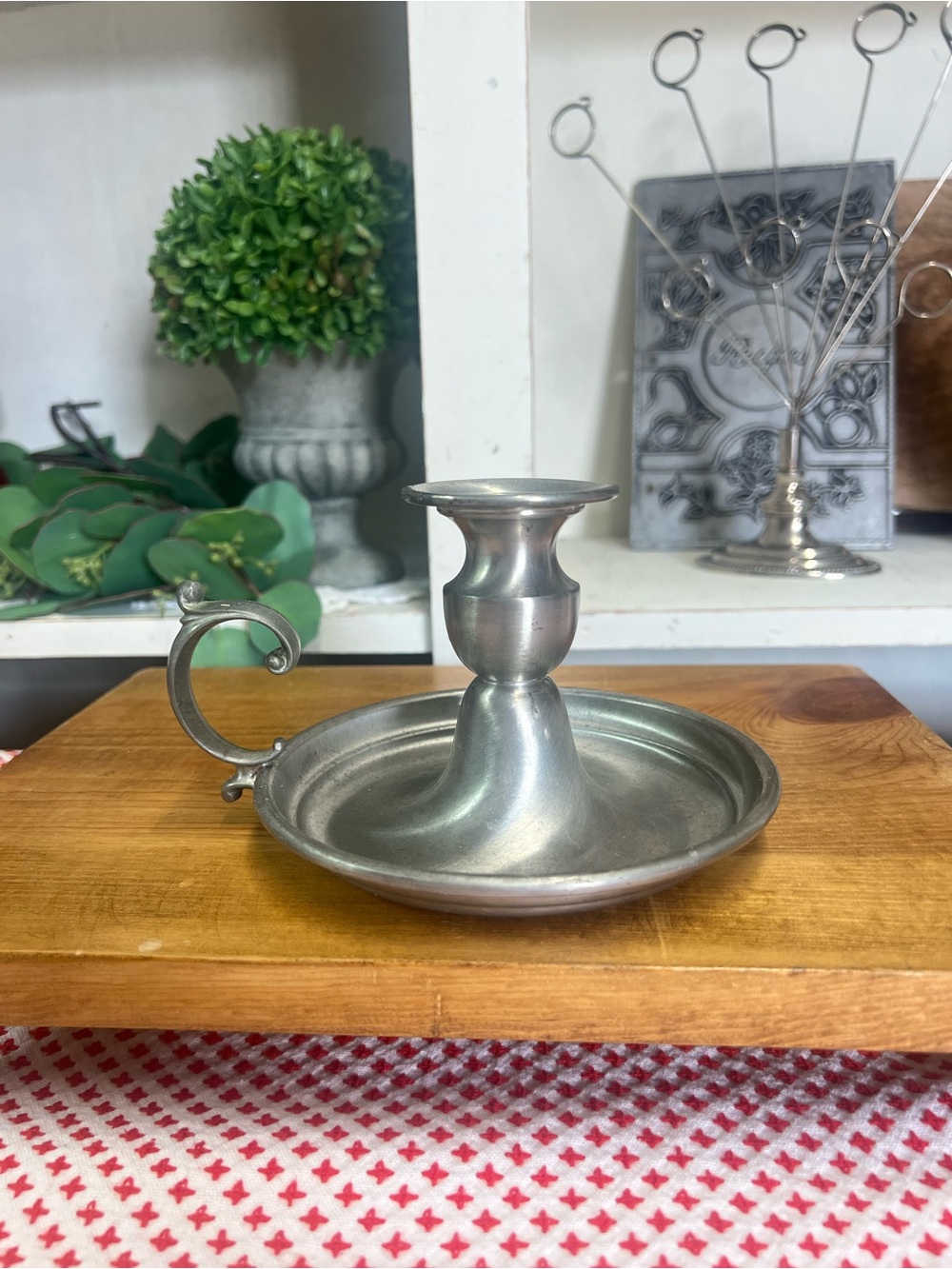 Vintage early American pewter by web chamberstick candle holder grandma core